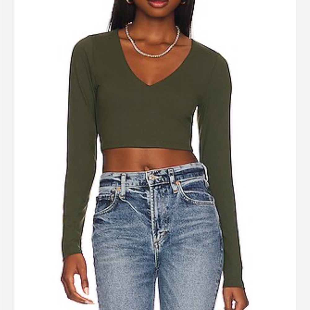Susana Monaco Hunter Green V-Neck Crop Top